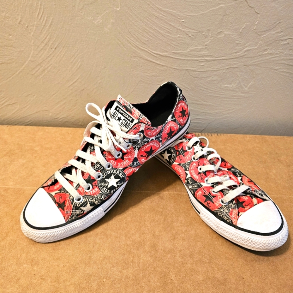 Converse Mens Size 10 Ladies 12 Graphic Red and Black Sneakers